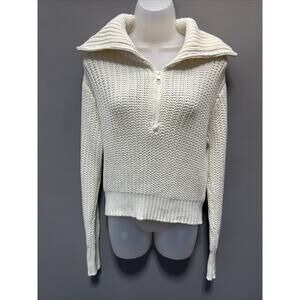 American Eagle Womens Ivory Knit Oversized Long Slv Sweater Cotton Acrylic XS